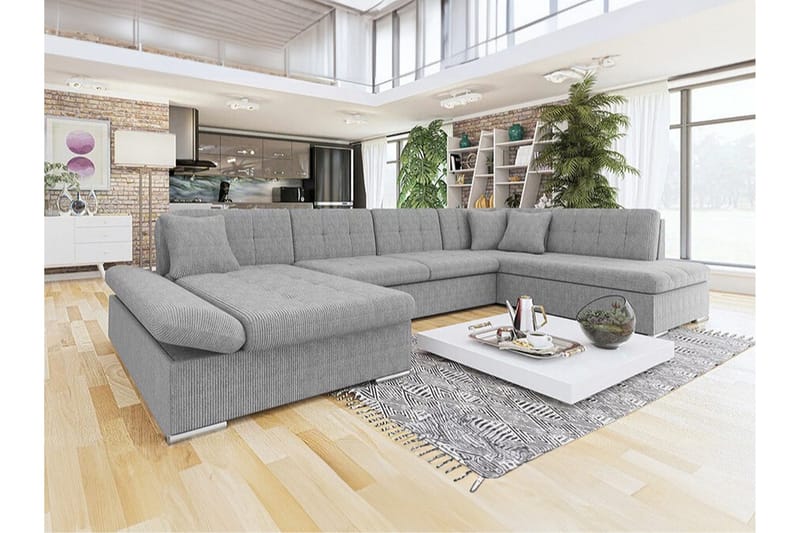 Zumar 4-sits Vänstervänd Hörnbäddsoffa med Divan och Förvaring i Tyg - Grå - Möbler - Soffa - Bäddsoffa - Bäddsoffa divan