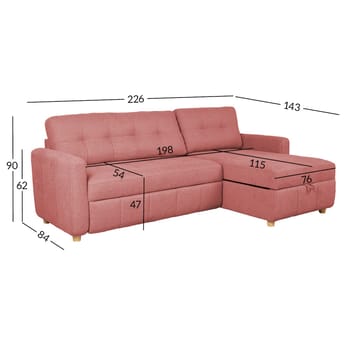 Hörnbäddsoffa Porsen - Rosa - Möbler - Soffa - Bäddsoffa - Hörnbäddsoffa