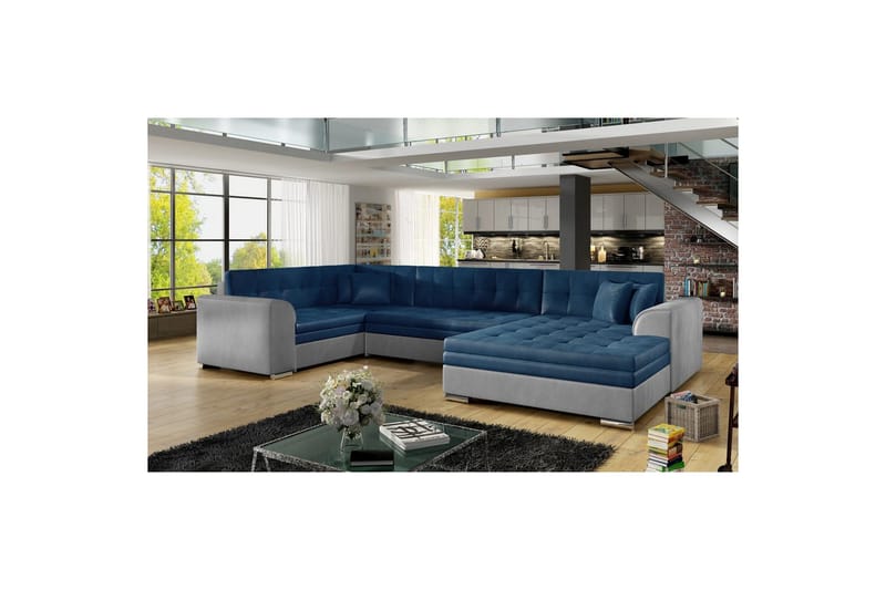 Hörnsoffa Eltap Damario 338x189x78 cm, Monolith 77, Monolith 84, Blå, Ljusgrå, Höger