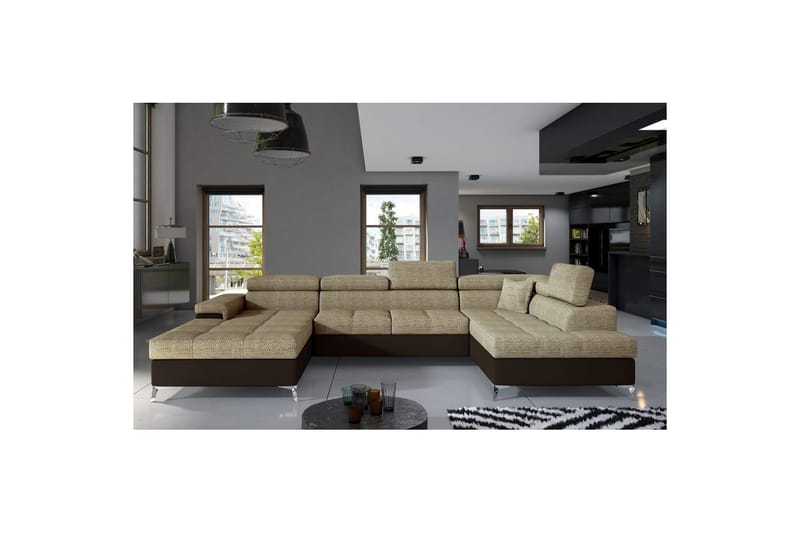 Hörnsoffa Eltap Eduardo 337x205x88 cm - Berlin 03, Mjuk 66, Beige, Mörkbrun, Höger - Möbler - Soffa - Bäddsoffa - Bäddsoffa divan