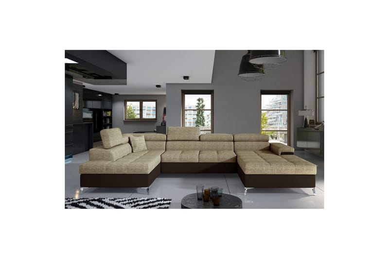 Hörnsoffa Eltap Eduardo 337x205x88 cm, Berlin 03, Mjuk 66, Beige, Mörkbrun, Vänster