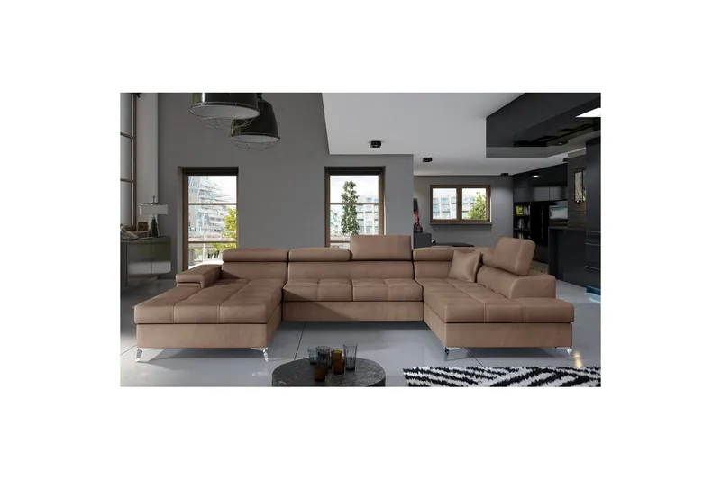 Hörnsoffa Eltap Eduardo 337x205x88 cm - Monolith 09, Mörkbeige, Höger - Möbler - Soffa - Bäddsoffa - Bäddsoffa divan
