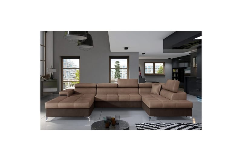Hörnsoffa Eltap Eduardo 337x205x88 cm - Monolith 09, Monolith 29, Mörkbeige, Brun, Höger - Möbler - Soffa - Bäddsoffa - Bäddsoffa divan