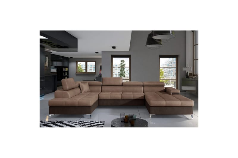 Hörnsoffa Eltap Eduardo 337x205x88 cm - Monolith 09, Monolith 29, Mörkbeige, Brun, Vänster - Möbler - Soffa - Bäddsoffa - Bäddsoffa divan