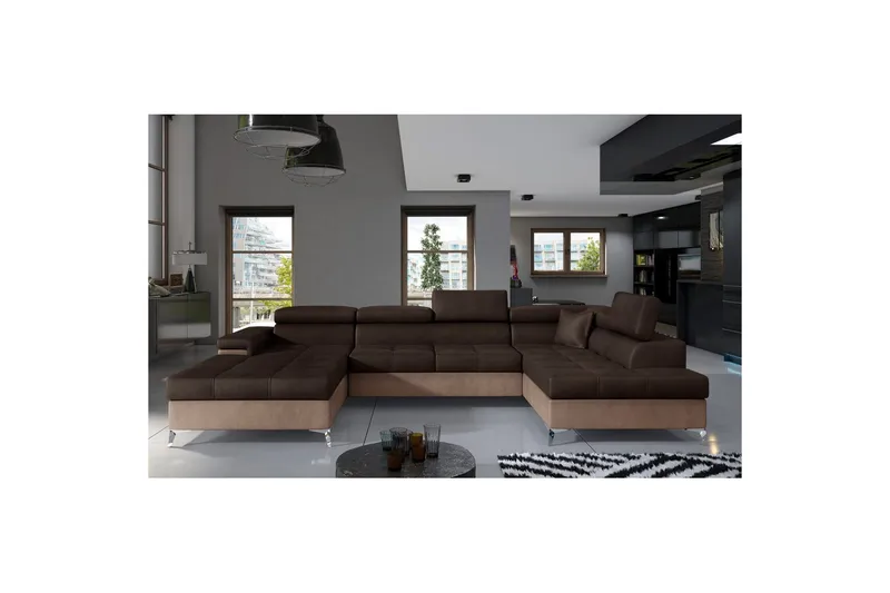 Hörnsoffa Eltap Eduardo 337x205x88 cm - Monolith 29, Monolith 09, Brun, Mörkbeige, Höger - Möbler - Soffa - Bäddsoffa - Bäddsoffa divan