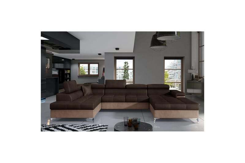 Hörnsoffa Eltap Eduardo 337x205x88 cm - Monolith 29, Monolith 09, Brun, Mörkbeige, Vänster - Möbler - Soffa - Bäddsoffa - Bäddsoffa divan