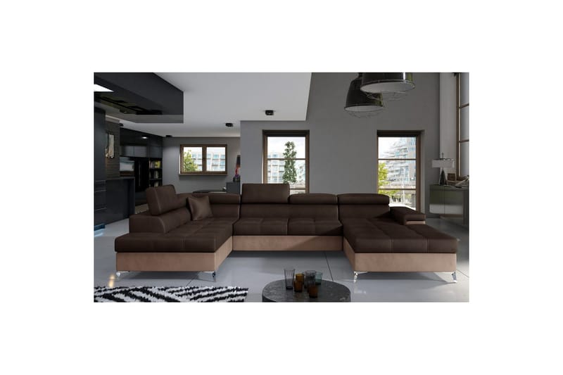 Hörnsoffa Eltap Eduardo 337x205x88 cm - Monolith 29, Monolith 09, Brun, Mörkbeige, Vänster - Möbler - Soffa - Bäddsoffa - Bäddsoffa divan