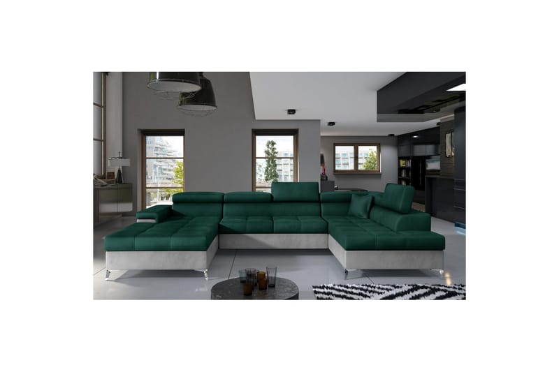 Hörnsoffa Eltap Eduardo 337x205x88 cm - Monolith 37, Monolith 84, Grön, Ljusgrå, Höger - Möbler - Soffa - Bäddsoffa - Bäddsoffa divan
