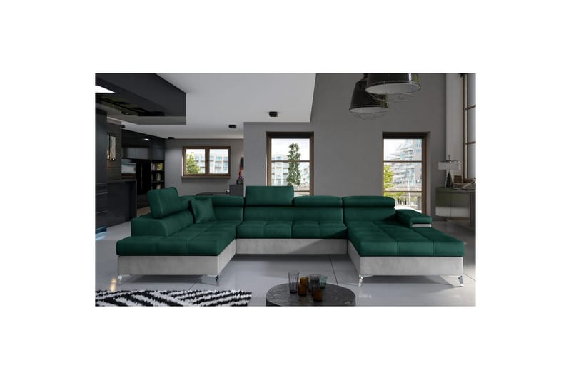Hörnsoffa Eltap Eduardo 337x205x88 cm - Monolith 37, Monolith 84, Grön, Ljusgrå, Vänster - Möbler - Soffa - Bäddsoffa - Bäddsoffa divan