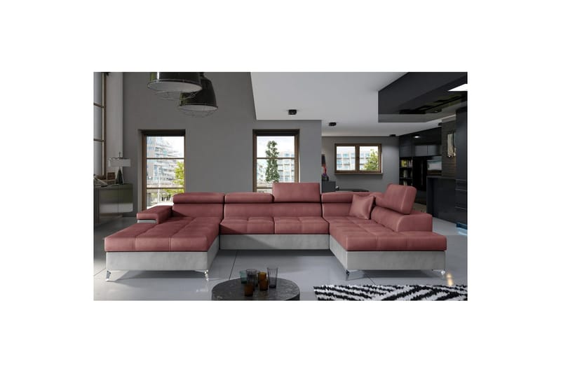 Hörnsoffa Eltap Eduardo 337x205x88 cm - Monolith 63, Monolith 84, Rosa, Ljusgrå, Höger - Möbler - Soffa - Bäddsoffa - Bäddsoffa divan