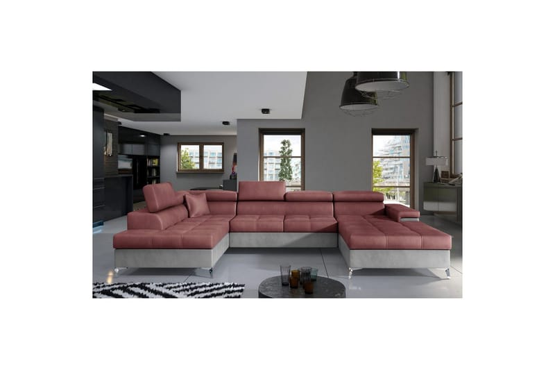 Hörnsoffa Eltap Eduardo 337x205x88 cm - Monolith 63, Monolith 84, Rosa, Ljusgrå, Vänster - Möbler - Soffa - Bäddsoffa - Bäddsoffa divan