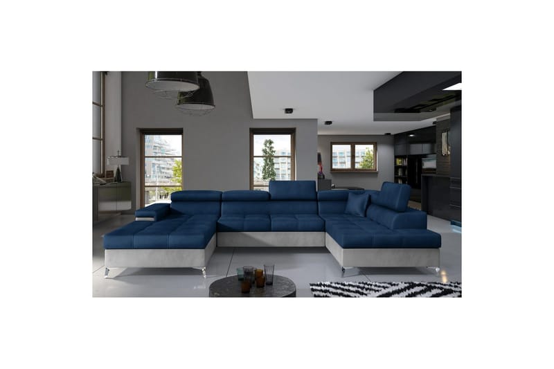 Hörnsoffa Eltap Eduardo 337x205x88 cm - Monolith 77, Monolith 84, Blå, Ljusgrå, Höger - Möbler - Soffa - Bäddsoffa - Bäddsoffa divan