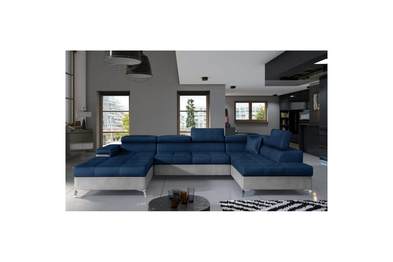 Hörnsoffa Eltap Eduardo 337x205x88 cm, Monolith 77, Monolith 84, Blå, Ljusgrå, Höger