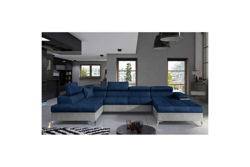 Hörnsoffa Eltap Eduardo 337x205x88 cm - Monolith 77, Monolith 84, Blå, Ljusgrå, Vänster - Möbler - Soffa - Bäddsoffa - Bäddsoffa divan