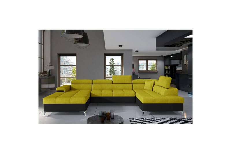 Hörnsoffa Eltap Eduardo 337x205x88 cm - Omega 68, Soft 11, Gul, Svart, Höger - Möbler - Soffa - Bäddsoffa - Bäddsoffa divan