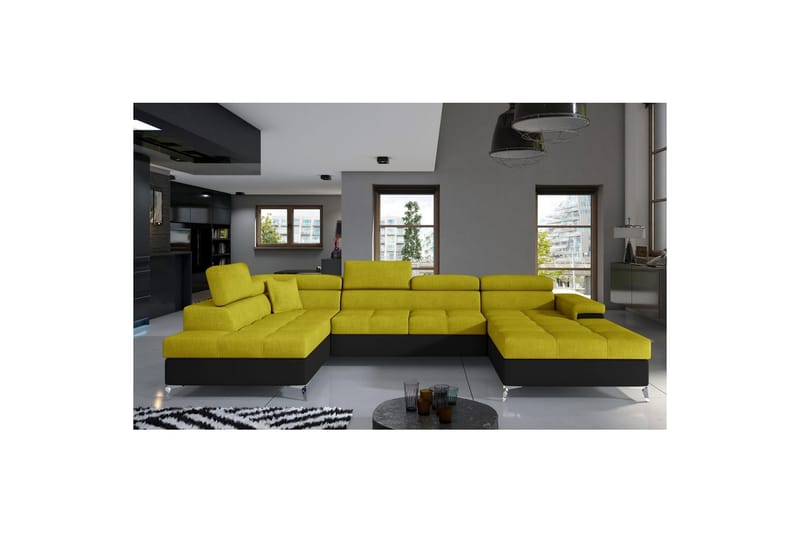 Hörnsoffa Eltap Eduardo 337x205x88 cm - Omega 68, Soft 11, Gul, Svart, Vänster - Möbler - Soffa - Bäddsoffa - Bäddsoffa divan