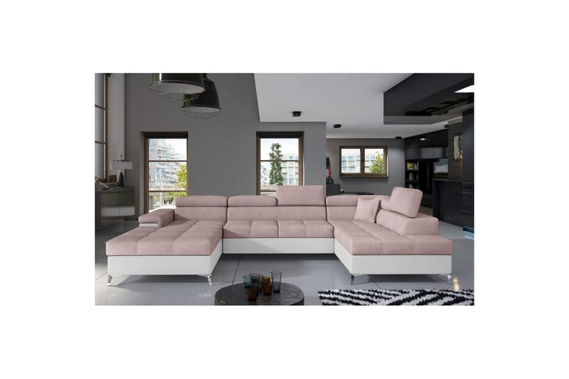 Hörnsoffa Eltap Eduardo 337x205x88 cm - Omega 91, Soft 17, Rosa, Vit, Höger - Möbler - Soffa - Bäddsoffa - Bäddsoffa divan