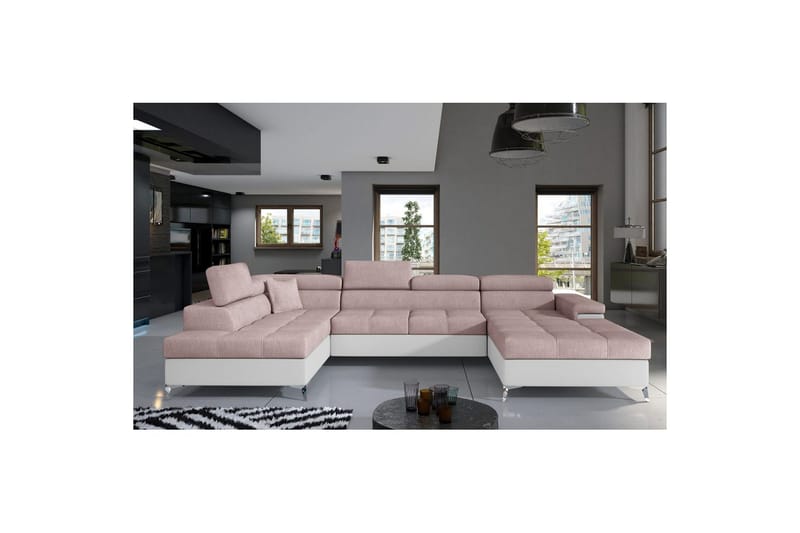 Hörnsoffa Eltap Eduardo 337x205x88 cm - Omega 91, Soft 17, Rosa, Vit, Vänster - Möbler - Soffa - Bäddsoffa - Bäddsoffa divan