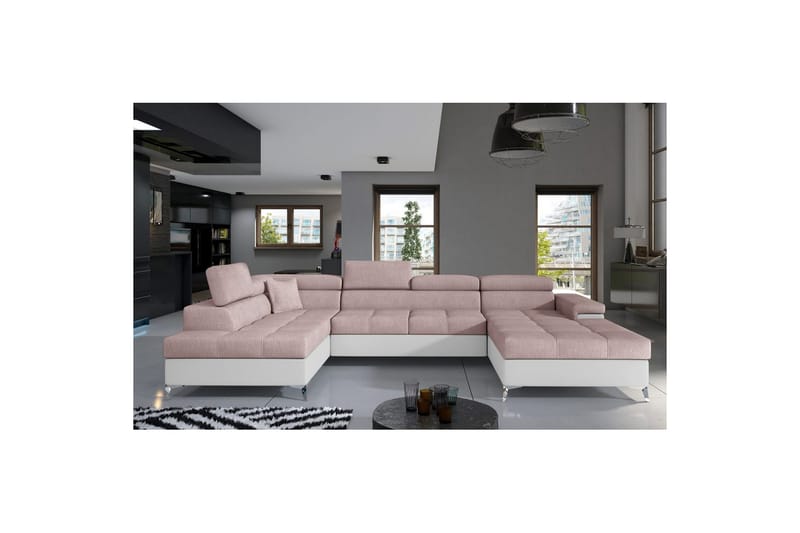 Hörnsoffa Eltap Eduardo 337x205x88 cm - Omega 91, Soft 17, Rosa, Vit, Vänster - Möbler - Soffa - Bäddsoffa - Bäddsoffa divan