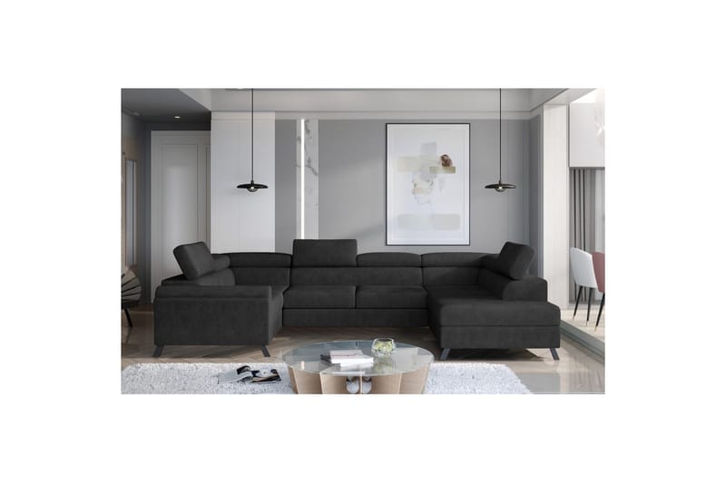 Hörnsoffa Eltap Escada 336x200x92 cm, Dora 96, Svart, Höger