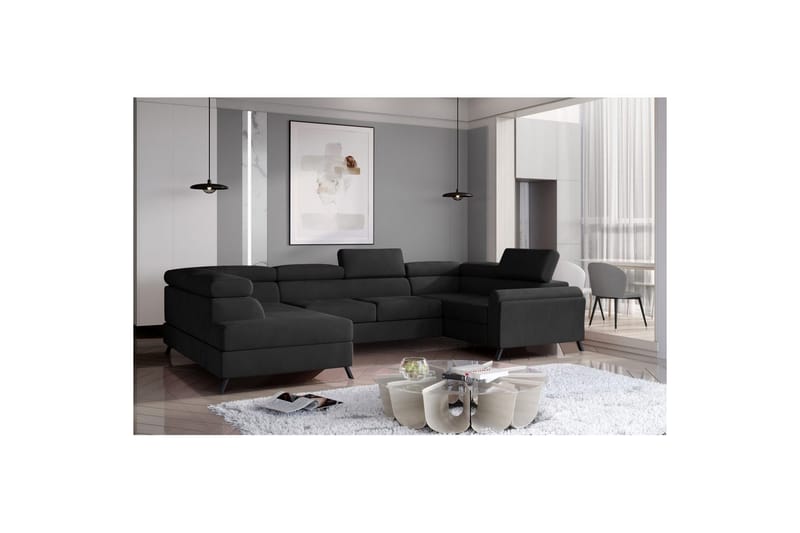 Hörnsoffa Eltap Escada 336x200x92 cm - Mat Sammet 99, Blå, Vänster - Möbler - Soffa - Bäddsoffa - Hörnbäddsoffa