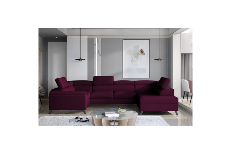 Hörnsoffa Eltap Escada 336x200x92 cm - Mat Velvet 68, Röd, Höger - Möbler - Soffa - Bäddsoffa - Hörnbäddsoffa