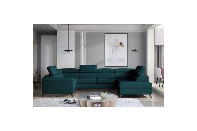 Hörnsoffa Eltap Escada 336x200x92 cm - Mat Velvet 75, Grön, Höger - Möbler - Soffa - Bäddsoffa - Hörnbäddsoffa