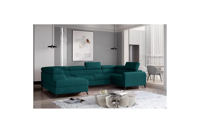 Hörnsoffa Eltap Escada 336x200x92 cm - Mat Velvet 75, Grön, Vänster - Möbler - Soffa - Bäddsoffa - Hörnbäddsoffa