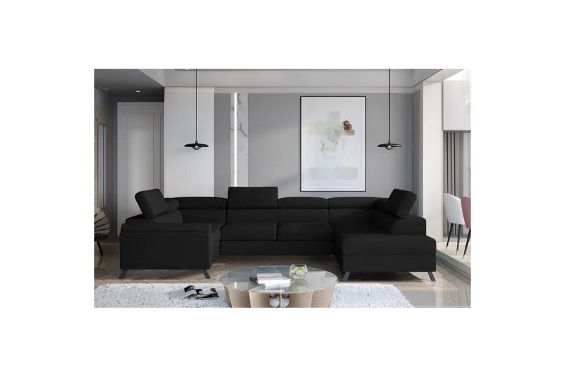 Hörnsoffa Eltap Escada 336x200x92 cm - Sawana 14, Svart, Höger - Möbler - Soffa - Bäddsoffa - Hörnbäddsoffa