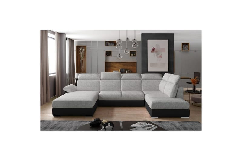 Hörnsoffa Eltap Evanell 336x211x102 cm, Berlin 01, Mjuk 11, Grå, Svart, Vänster