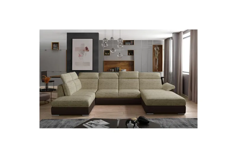 Hörnsoffa Eltap Evanell 336x211x102 cm - Berlin 03, Mjuk 66, Beige, Mörkbrun, Höger - Möbler - Soffa - Bäddsoffa - Bäddsoffa divan