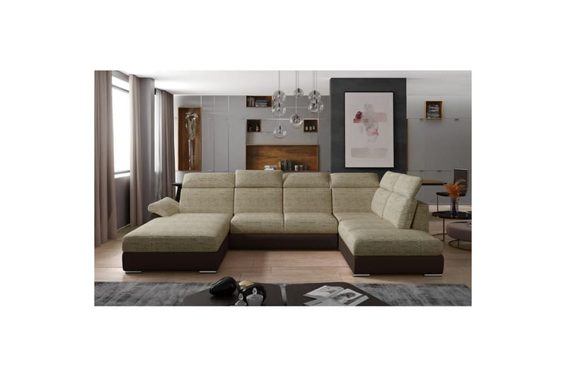 Hörnsoffa Eltap Evanell 336x211x102 cm - Berlin 03, Mjuk 66, Beige, Mörkbrun, Vänster - Möbler - Soffa - Bäddsoffa - Bäddsoffa divan