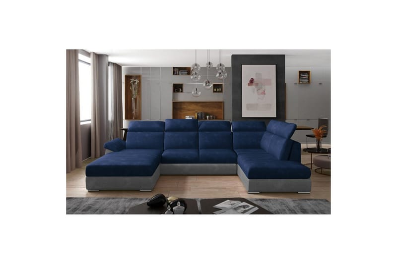 Hörnsoffa Eltap Evanell 336x211x102 cm - Kronos 09, Paros 05, Mörkblå, Ljusgrå, Vänster - Möbler - Soffa - Bäddsoffa - Bäddsoffa divan