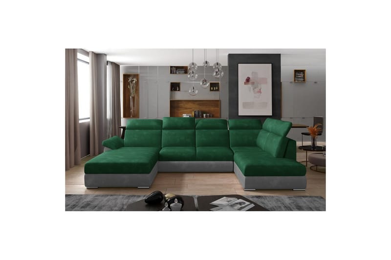 Hörnsoffa Eltap Evanell 336x211x102 cm - Kronos 19, Paros 05, Mörkgrön, Ljusgrå, Vänster - Möbler - Soffa - Bäddsoffa - Bäddsoffa divan