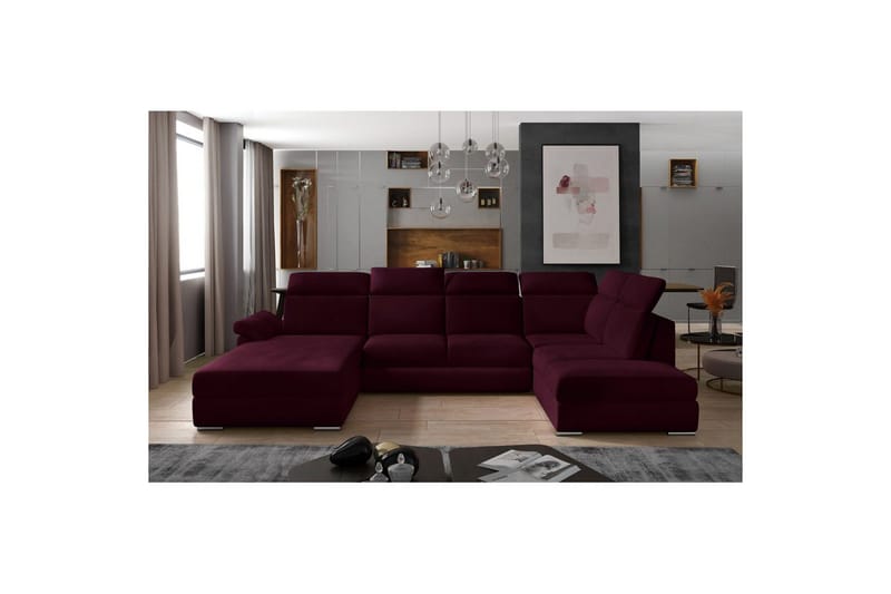 Hörnsoffa Eltap Evanell 336x211x102 cm - Mat Velvet 68, Röd, Vänster - Möbler - Soffa - Bäddsoffa - Bäddsoffa divan