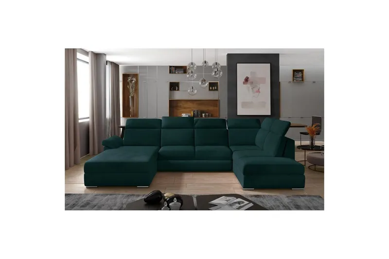 Hörnsoffa Eltap Evanell 336x211x102 cm - Mat Velvet 75, Grön, Vänster - Möbler - Soffa - Bäddsoffa - Bäddsoffa divan