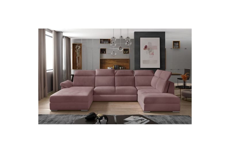 Hörnsoffa Eltap Evanell 336x211x102 cm - Monolith 63, Rosa, Vänster - Möbler - Soffa - Bäddsoffa - Bäddsoffa divan