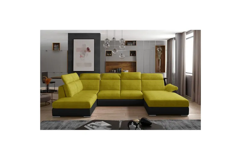 Hörnsoffa Eltap Evanell 336x211x102 cm, Omega 68, Soft 11, Gul, Svart, Höger