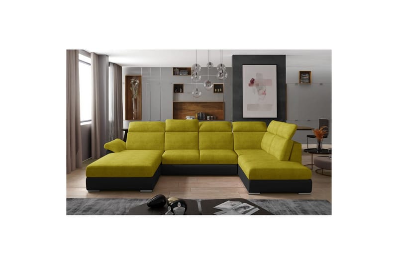 Hörnsoffa Eltap Evanell 336x211x102 cm - Omega 68, Soft 11, Gul, Svart, Vänster - Möbler - Soffa - Bäddsoffa - Bäddsoffa divan