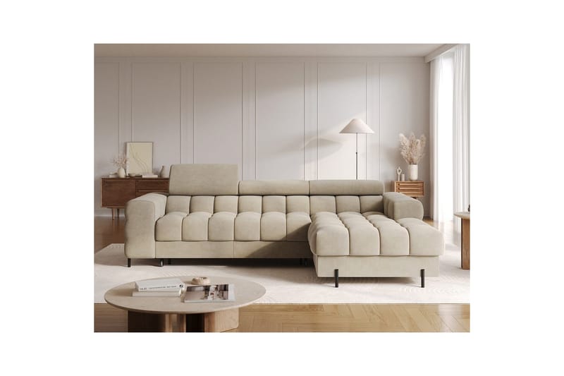 Hörnsoffa Eltap Felro 285x181x93 cm - Aura 18, Beige, Höger - Möbler - Soffa - Bäddsoffa - Bäddsoffa divan