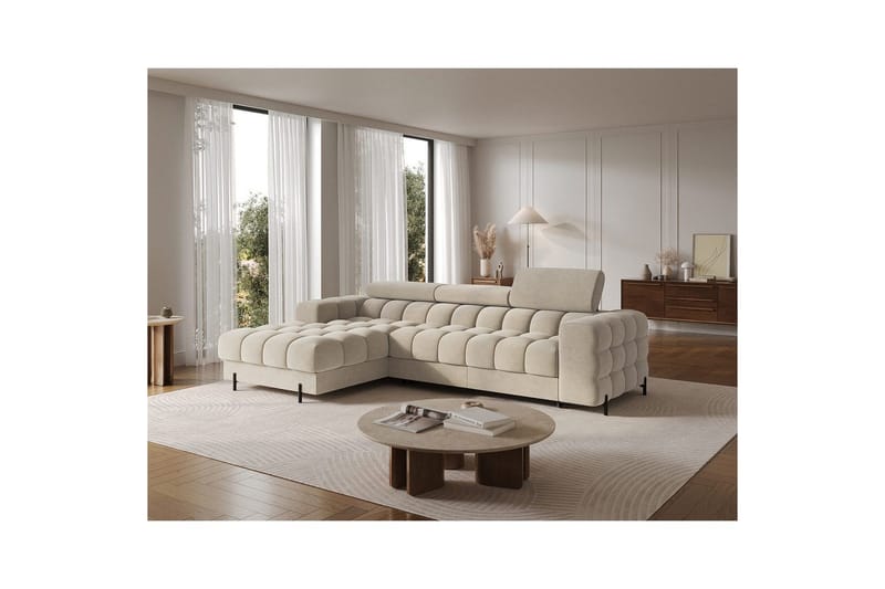 Hörnsoffa Eltap Felro 285x181x93 cm - Aura 18, Beige, Vänster - Möbler - Soffa - Bäddsoffa - Bäddsoffa divan