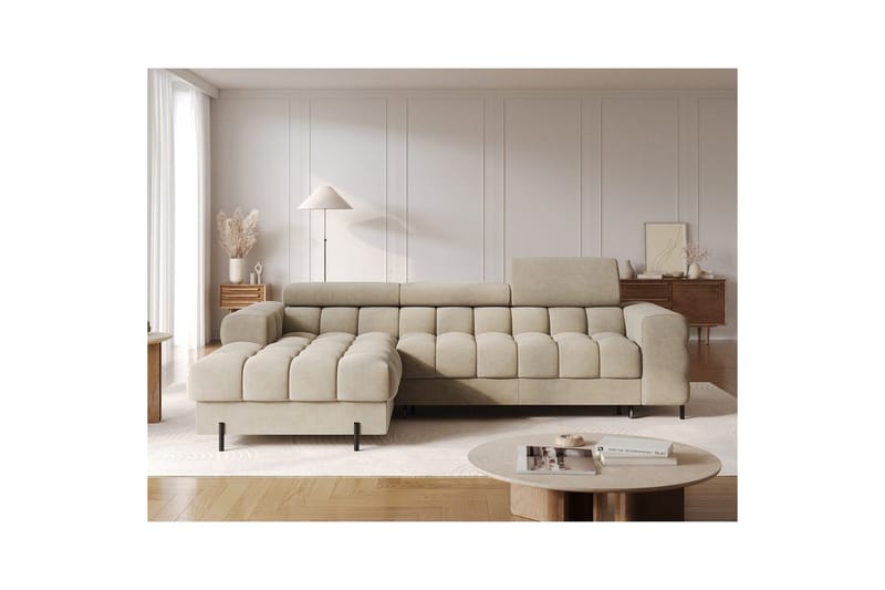 Hörnsoffa Eltap Felro 285x181x93 cm - Aura 18, Beige, Vänster - Möbler - Soffa - Bäddsoffa - Bäddsoffa divan