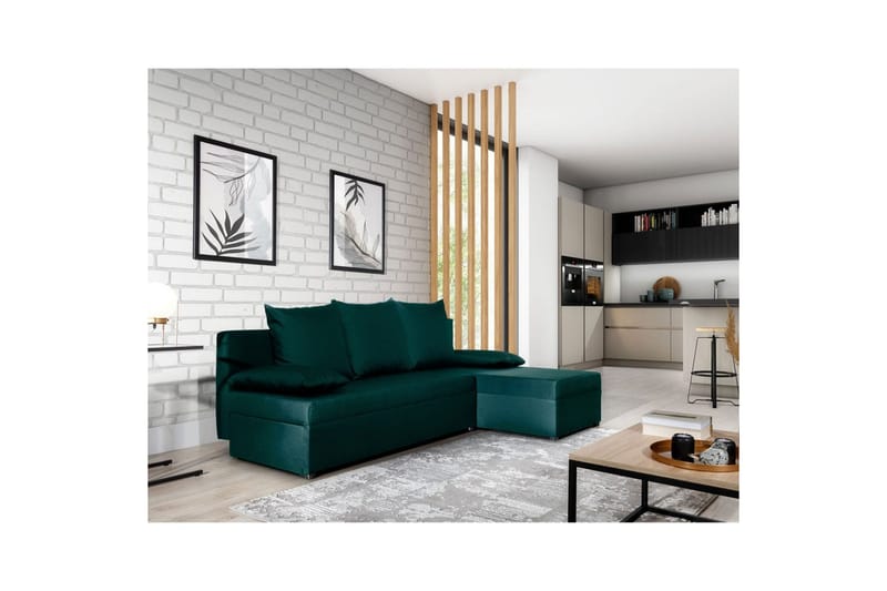 Hörnsoffa Eltap Gino 201x143x90 cm - Nube 35, Grön - Möbler - Soffa - Bäddsoffa - Bäddsoffa divan
