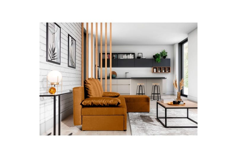 Hörnsoffa Eltap Gino 201x143x90 cm - Nube 45, Gul - Möbler - Soffa - Bäddsoffa - Bäddsoffa divan