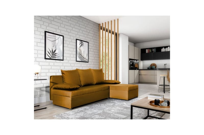 Hörnsoffa Eltap Gino 201x143x90 cm - Nube 45, Gul - Möbler - Soffa - Bäddsoffa - Bäddsoffa divan