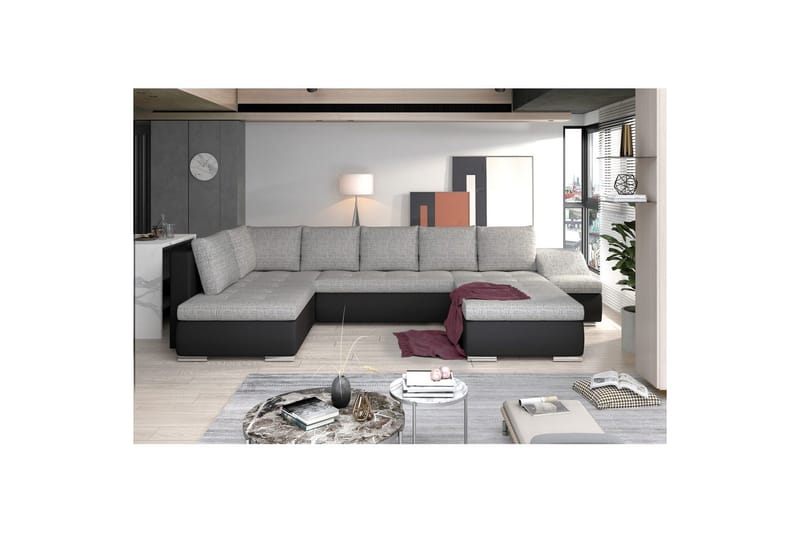 Hörnsoffa Eltap Giovanni 351x82x190 cm - Berlin 01, Mjuk 11, Grå, Svart, Höger - Möbler - Soffa - Bäddsoffa - Hörnbäddsoffa