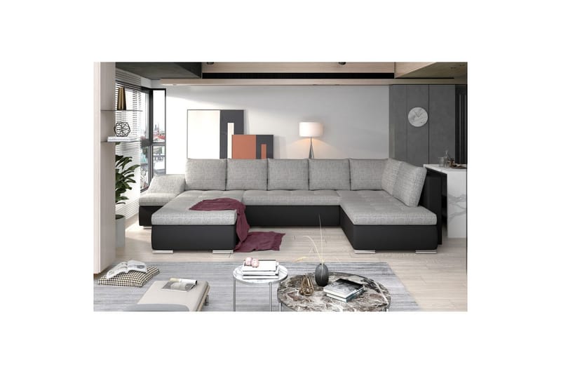 Hörnsoffa Eltap Giovanni 351x82x190 cm - Berlin 01, Mjuk 11, Grå, Svart, Vänster - Möbler - Soffa - Bäddsoffa - Hörnbäddsoffa