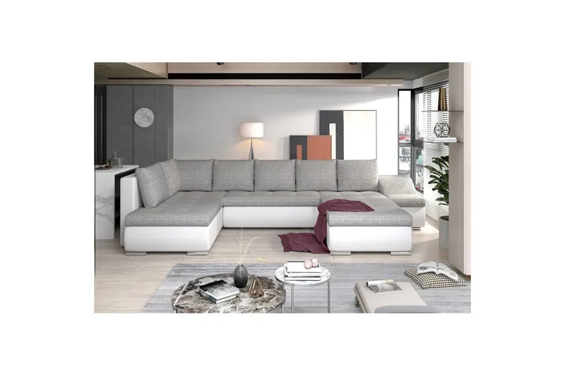 Hörnsoffa Eltap Giovanni 351x82x190 cm, Berlin 01, Mjuk 17, Grå, Vit, Höger