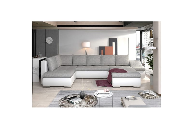 Hörnsoffa Eltap Giovanni 351x82x190 cm - Berlin 01, Mjuk 17, Grå, Vit, Höger - Möbler - Soffa - Bäddsoffa - Hörnbäddsoffa