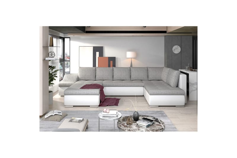 Hörnsoffa Eltap Giovanni 351x82x190 cm - Berlin 01, Mjuk 17, Grå, Vit, Vänster - Möbler - Soffa - Bäddsoffa - Hörnbäddsoffa